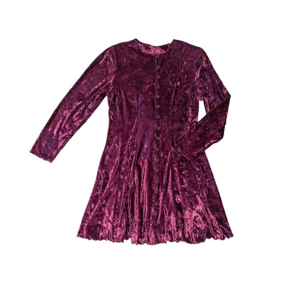 Vintage Velvet Button Down Dress Long Sleeve Lettuce Hem Corset Back Lace Up - Picture 2 of 7